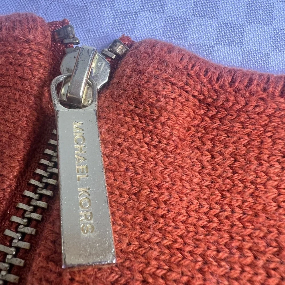 MICHAEL KORS Sweater Womens L Rust Color Pullover Gold‎ Back Zipper Long Sleeve!